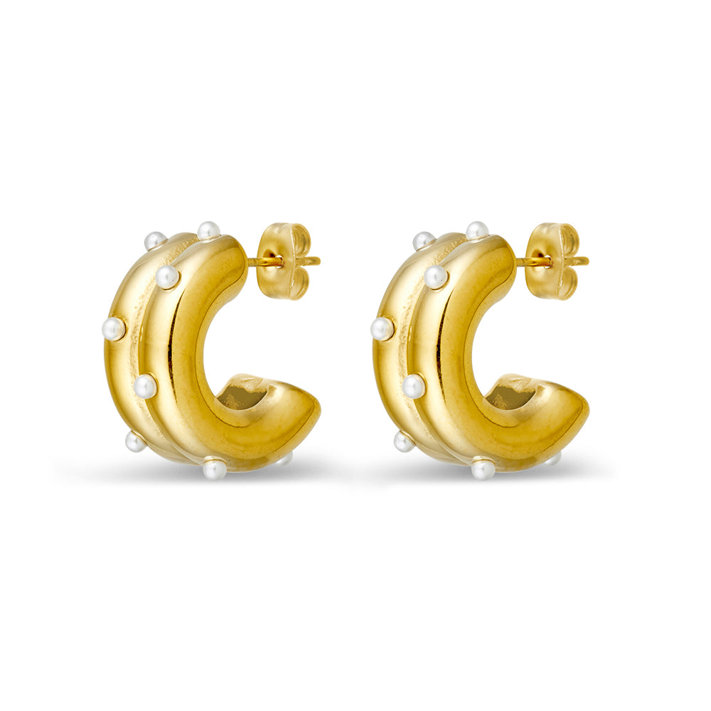 Gold & Pearl-Studded Hoops