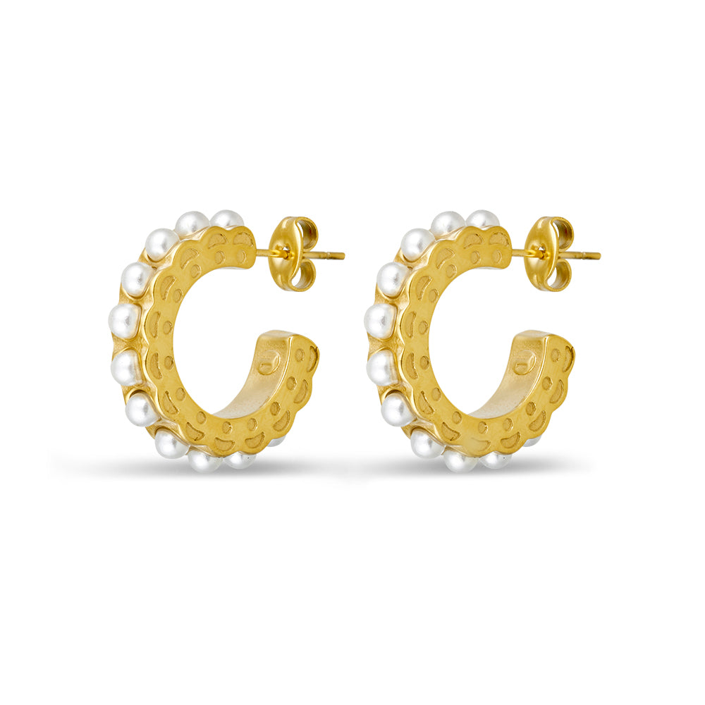 Textured Gold & Pearl Hoops