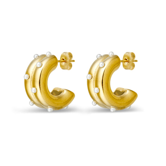 Gold & Pearl-Studded Hoops