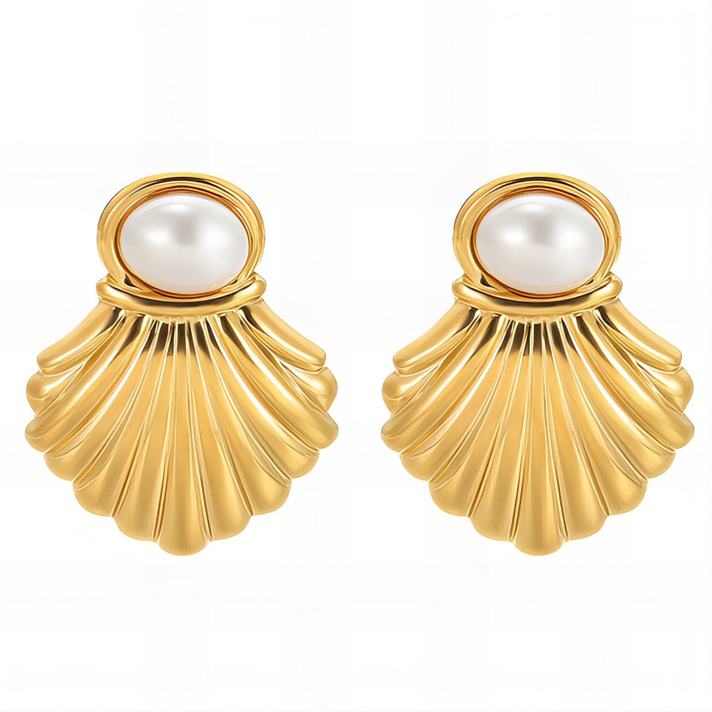 Gold Shell & Pearl Earrings