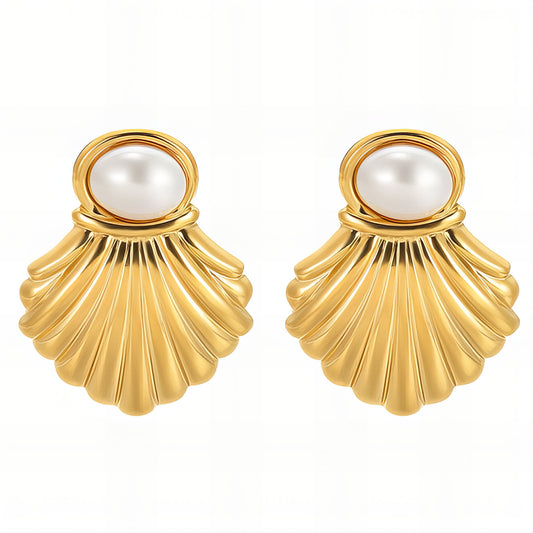 Gold Shell & Pearl Earrings