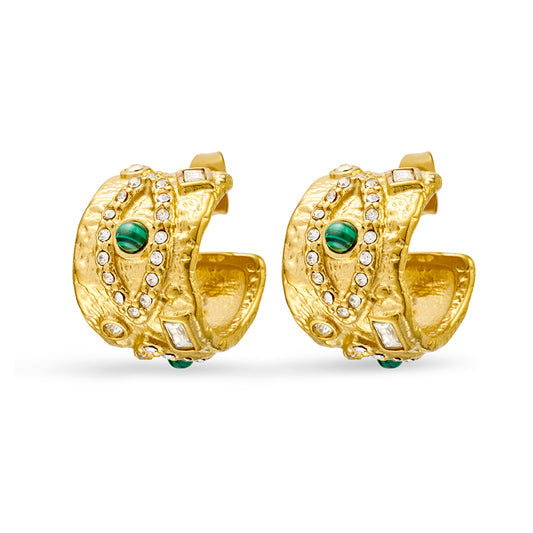 Gold Hammered Evil Eye Hoops