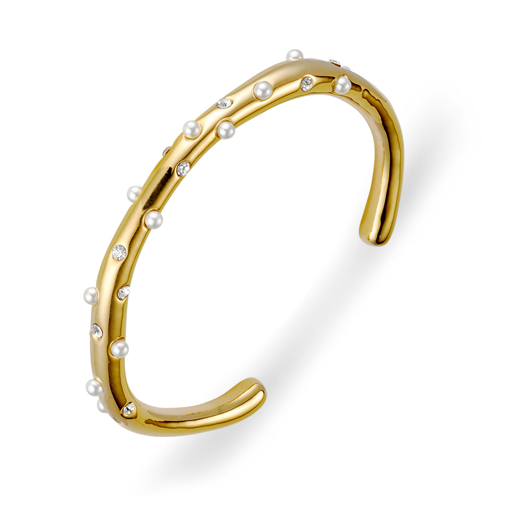 Pearl & Crystal Gold Cuff Bracelet