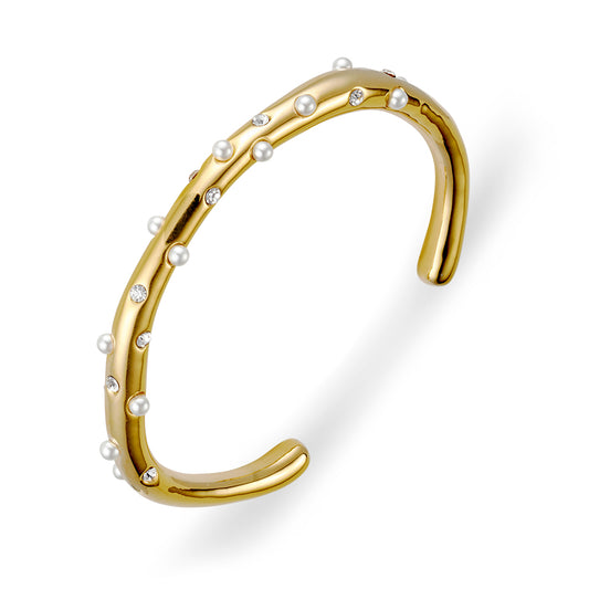 Pearl & Crystal Gold Cuff Bracelet
