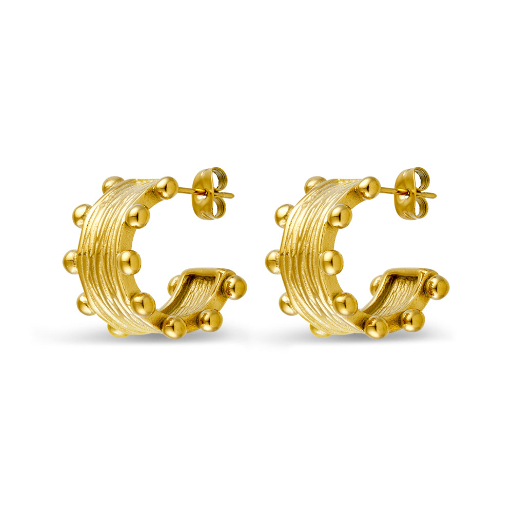 Textured Gold Crown Hoops