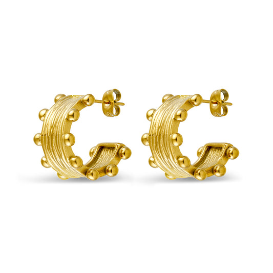 Textured Gold Crown Hoops